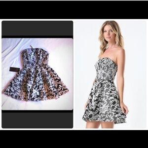 BEBE Floral Embroided Sequin Fit and Flare Strapless Dress NWT